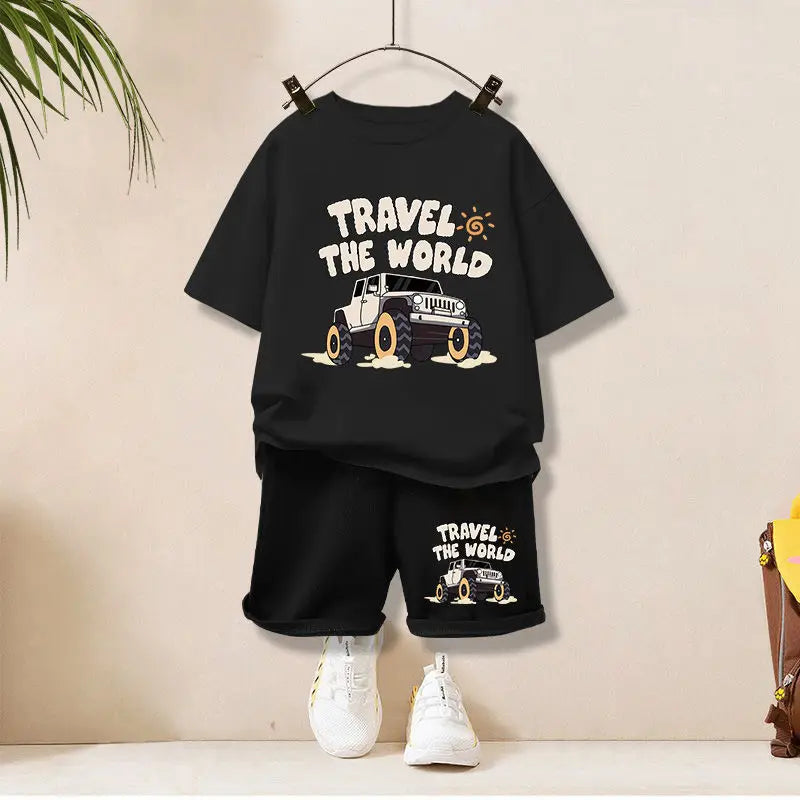 Summer Clothing Set | Letter Printed T-Shirt & Shorts 2-Piece Outfit for Boys (1-12Years)