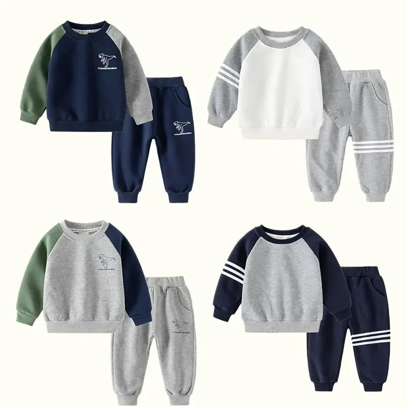 Boys' Two-Piece Tracksuit – Color Patchwork Kids Casual Outfit Set with Tops & Pants (2Years-8Years).