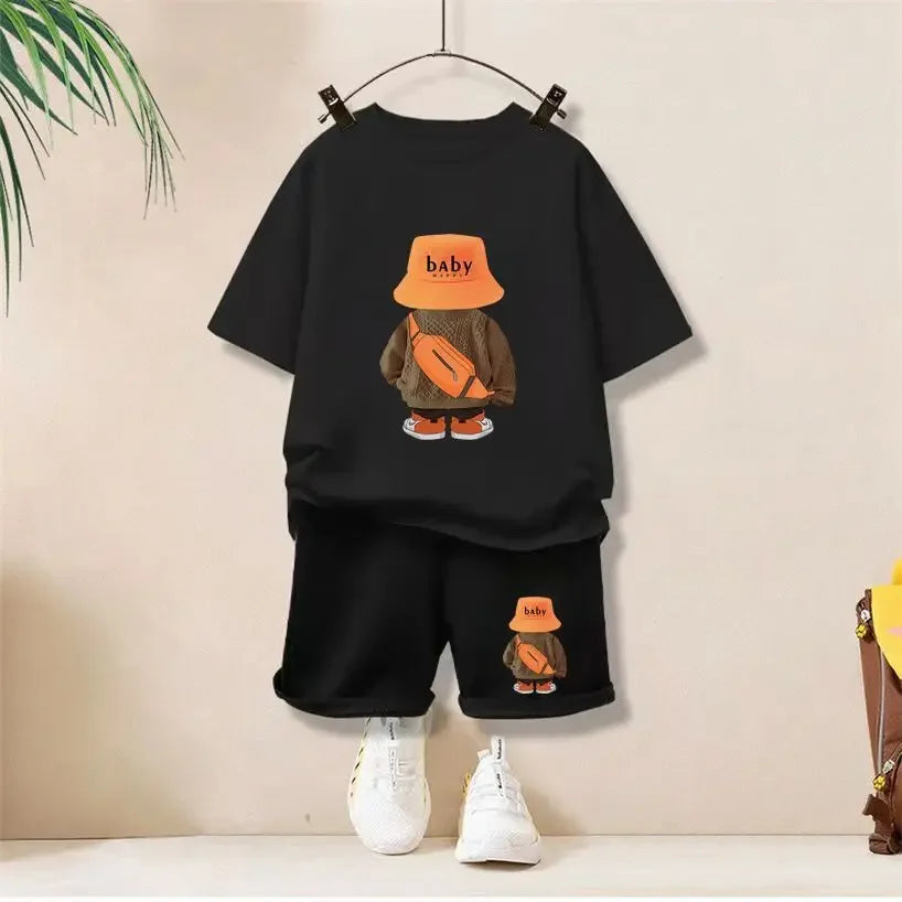 Summer Boys Clothing Set | Cartoon Bear T-Shirt & Shorts 2-Piece Casual Tracksuit Outfit (1-12Years)