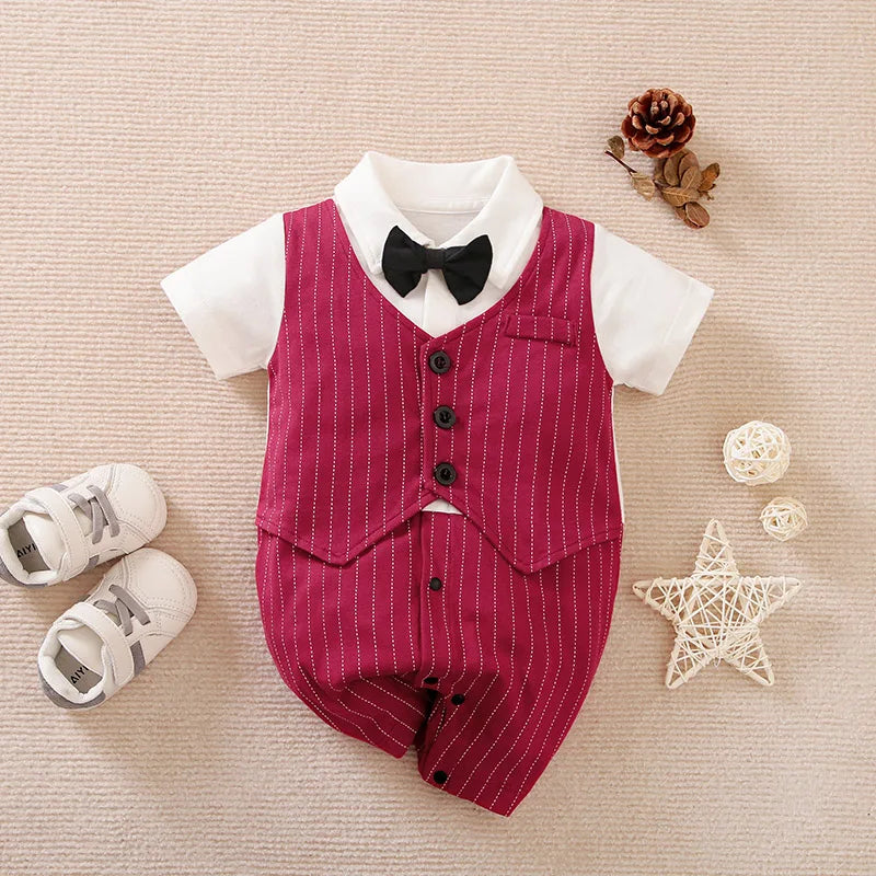 Newborn Baby Gentleman Party Outfit | Soft Cotton Short Sleeve Bodysuit for Boys (0-18 Months)