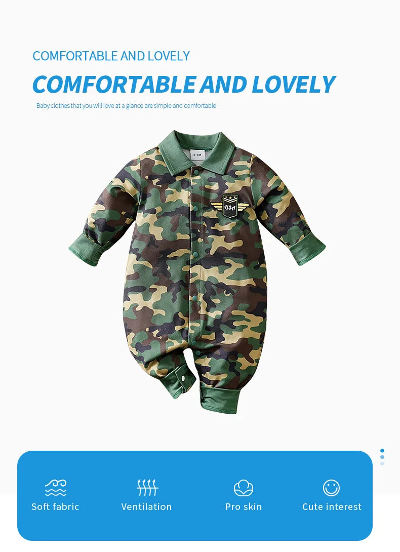 Newborn Baby boy Boston Camouflage Long Sleeve Jumpsuit