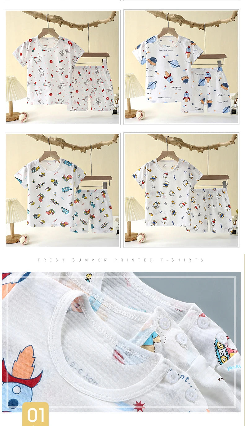 Summer Kid's Clothing Set – Short Sleeve T-Shirt and Shorts Home Sleepwear for Boys and Girls (9M-8Years).