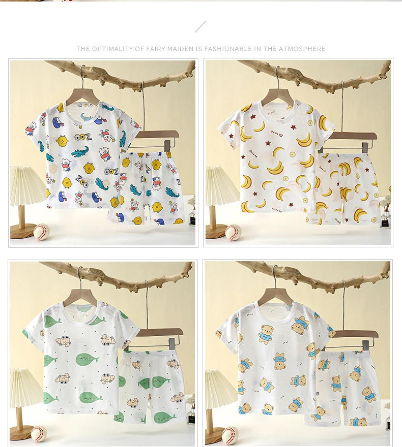 Summer Kid's Clothing Set – Short Sleeve T-Shirt and Shorts Home Sleepwear for Boys and Girls (9M-8Years).