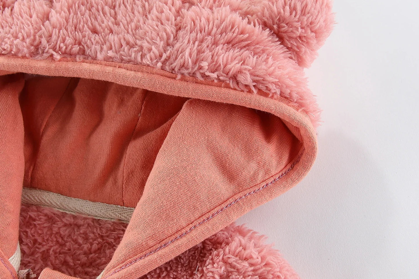 Adorable Spring and Autumn Fleece Coat for Children aged 0-3 years. Featuring cute bear ears and long sleeves.
