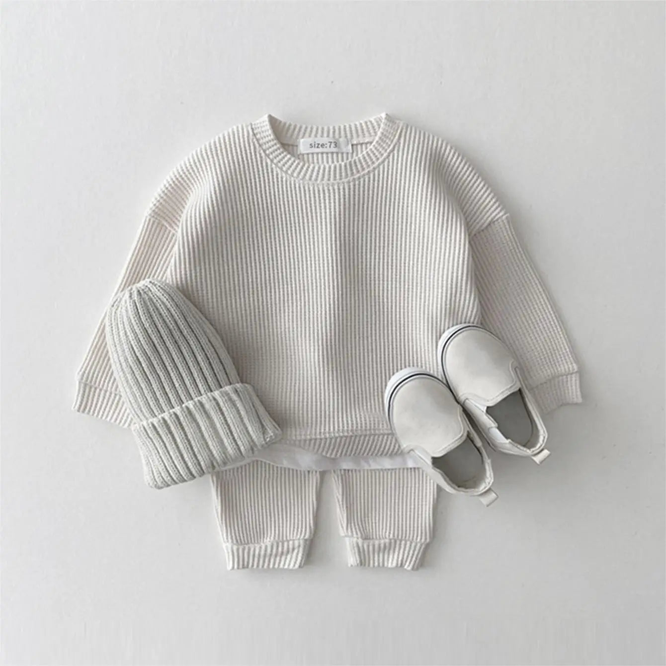 Baby Clothing Set | Waffle Cotton Tracksuit for Boys 2-Piece Pullover Top & Pants (9M-3Years)