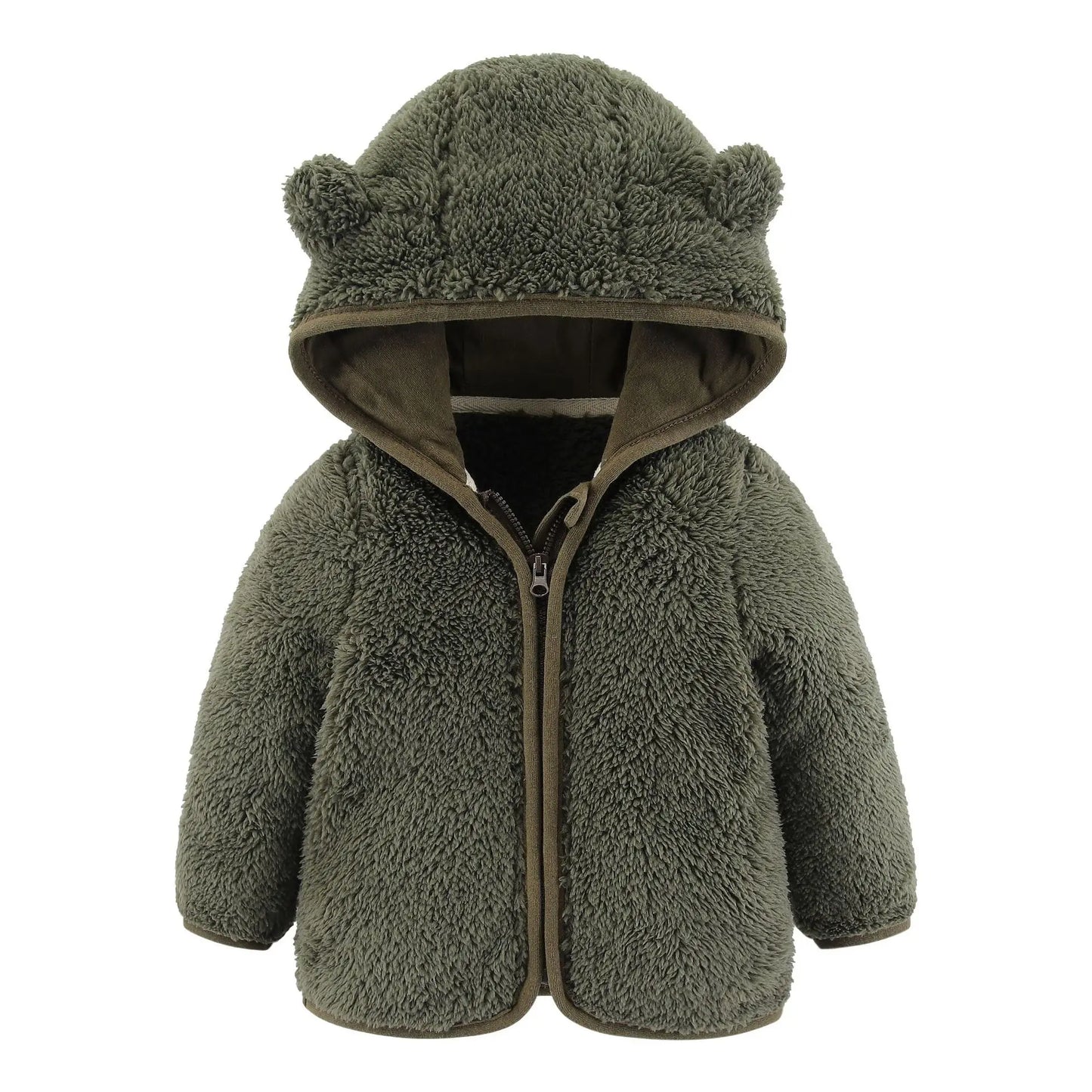 Adorable Spring and Autumn Fleece Coat for Children aged 0-3 years. Featuring cute bear ears and long sleeves.