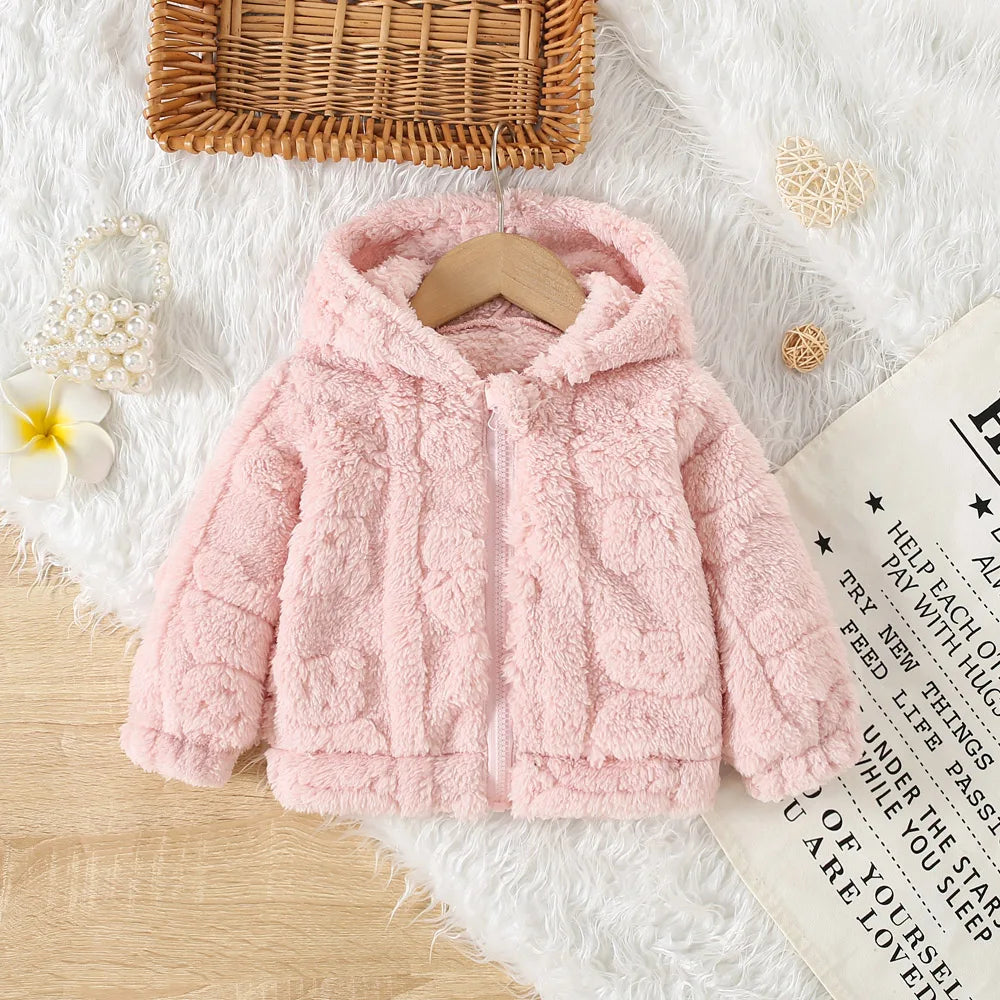 Princess Pink Fleece Jacket for Baby Girls with a Charming Love/Bear Pattern. (0-3 Years)