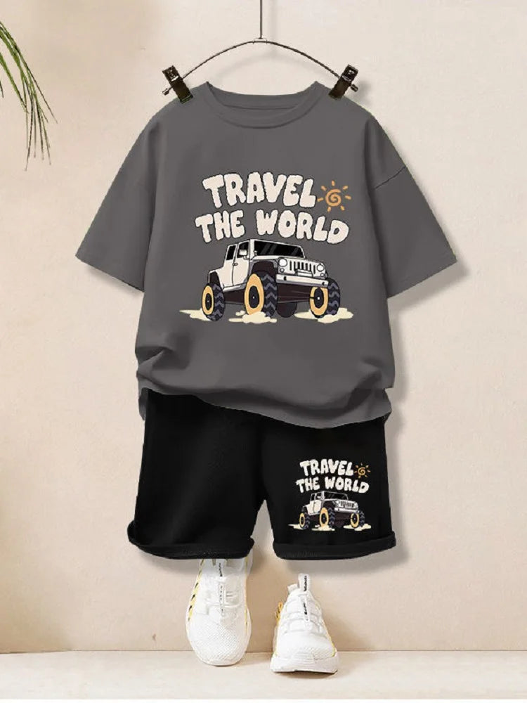 Summer Clothing Set | Letter Printed T-Shirt & Shorts 2-Piece Outfit for Boys (1-12Years)