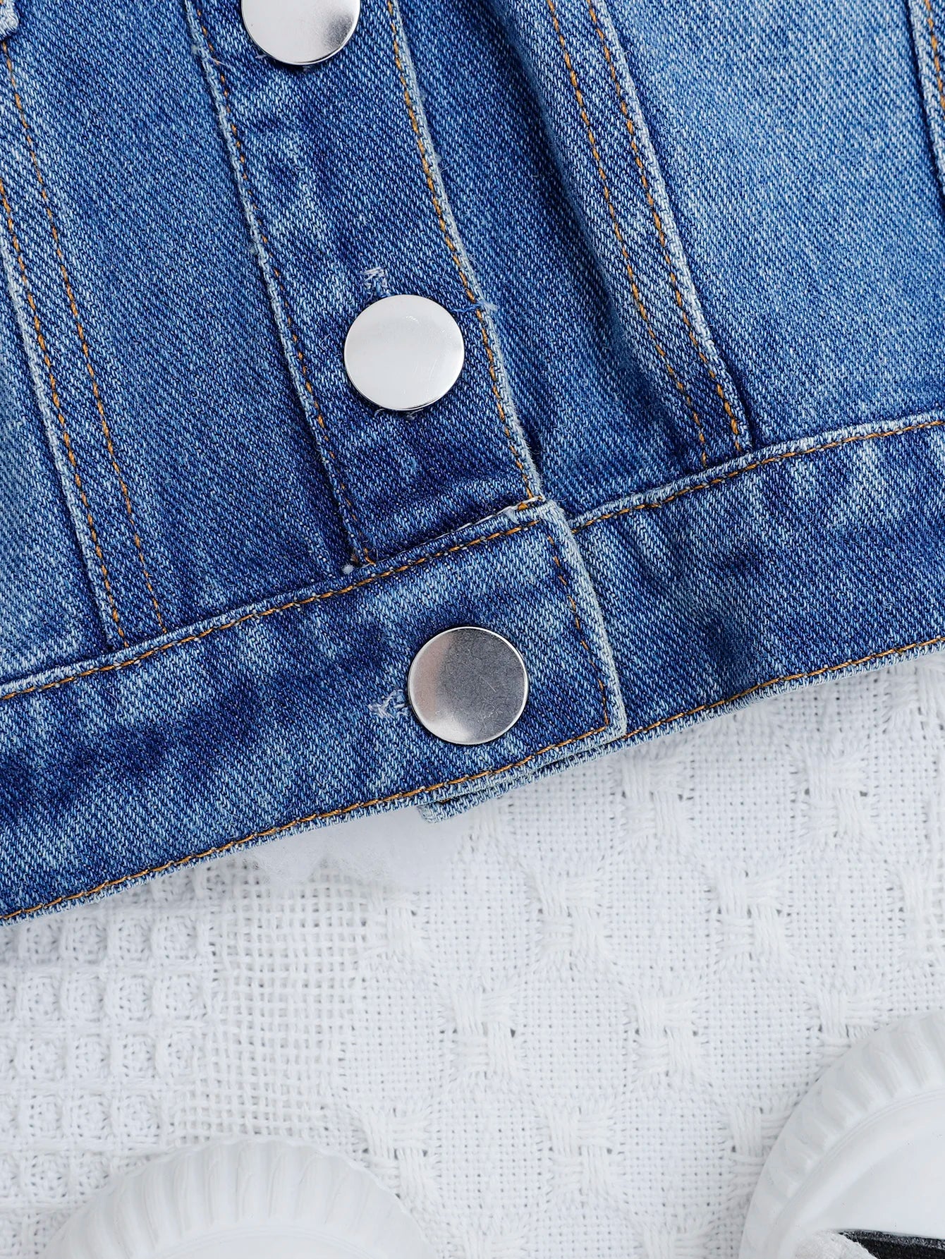 Girls' Denim Jacket | Lapel Design with Front Pockets & Cute Bobblehead Buttons (6M-3Years)