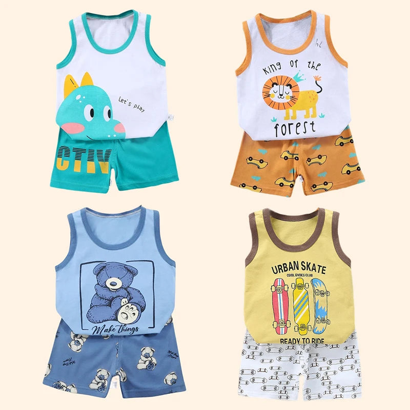 2-Piece Summer Kids' Outfit – Cotton Sleeveless Tank Top and Shorts Set for Boys (9M-8Years)