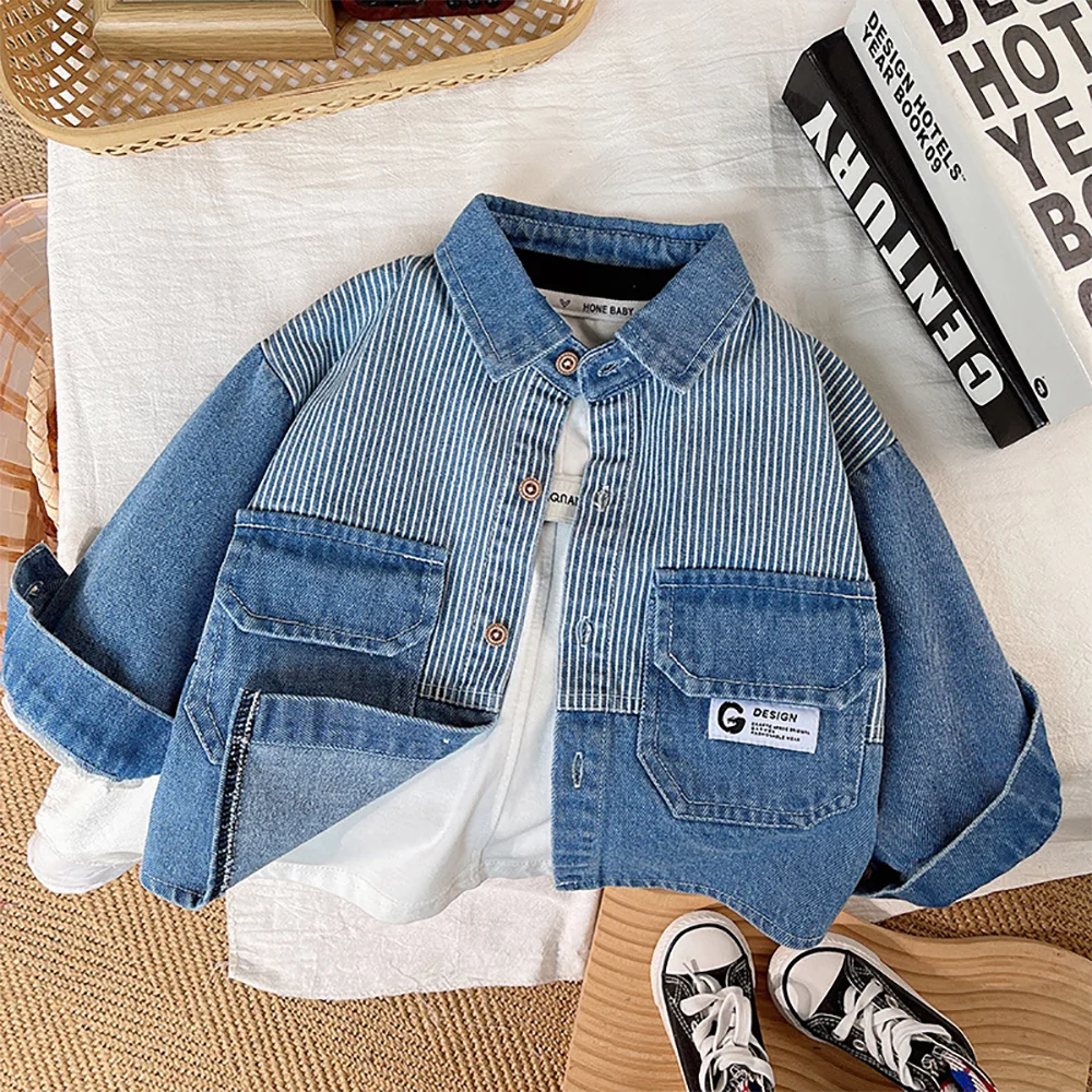 Boys' Denim Jacket | Fashionable Striped Jean Outerwear for Kids & Toddlers (9M-5Years)