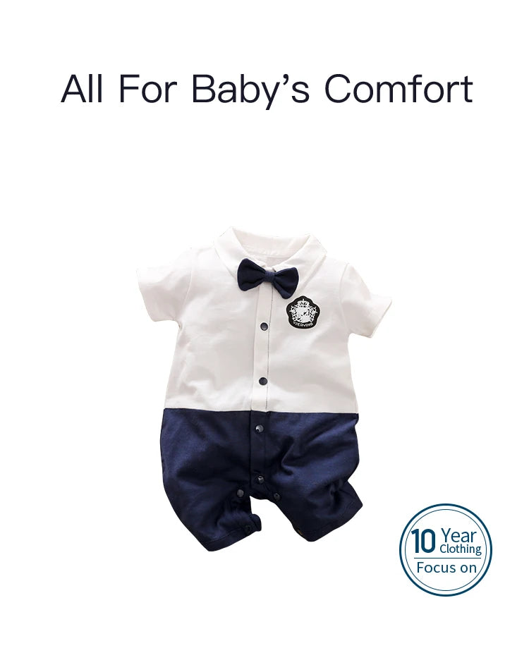 Newborn Baby Gentleman Party Outfit | Soft Cotton Short Sleeve Bodysuit for Boys (0-18 Months)