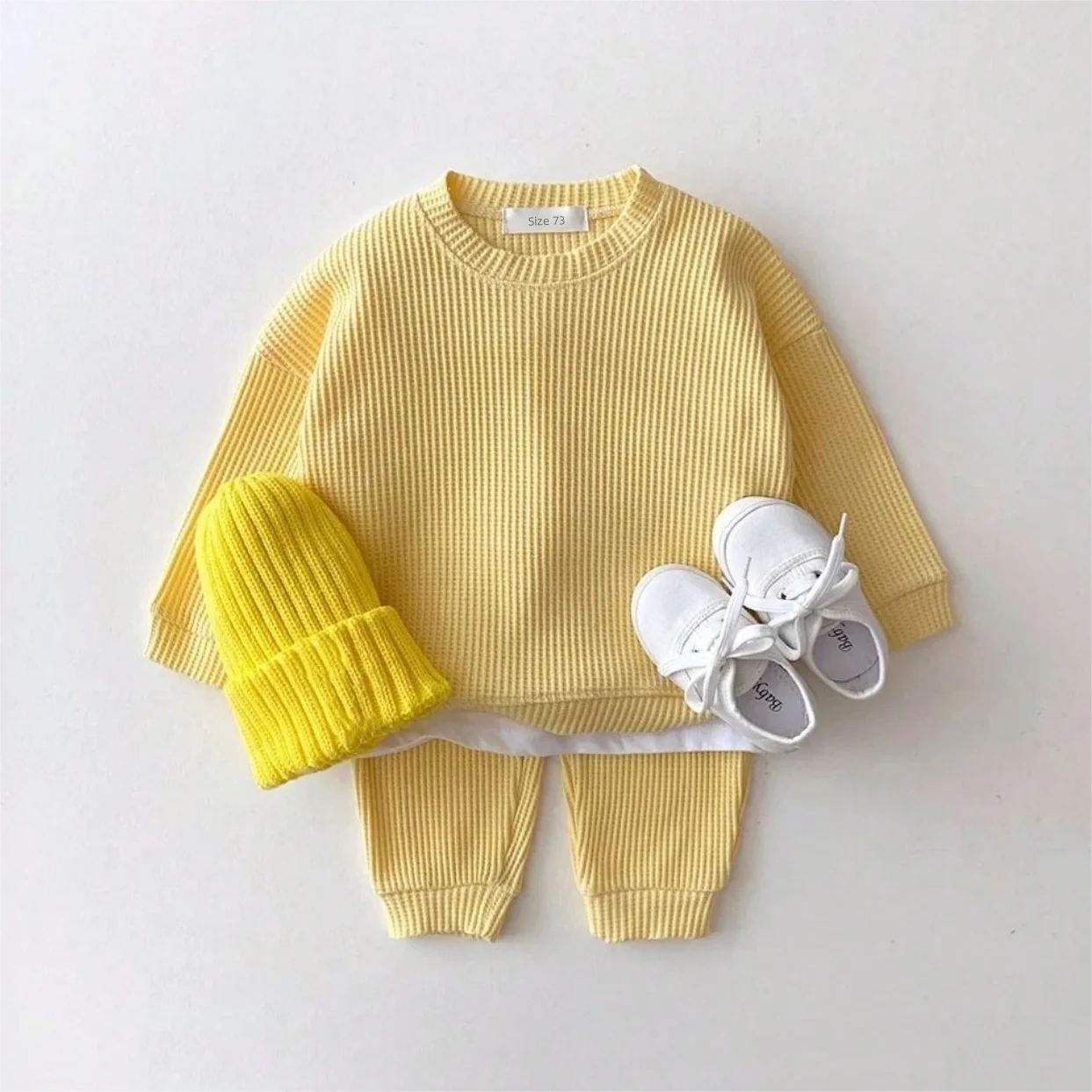 Baby Clothing Set | Waffle Cotton Tracksuit for Boys 2-Piece Pullover Top & Pants (9M-3Years)