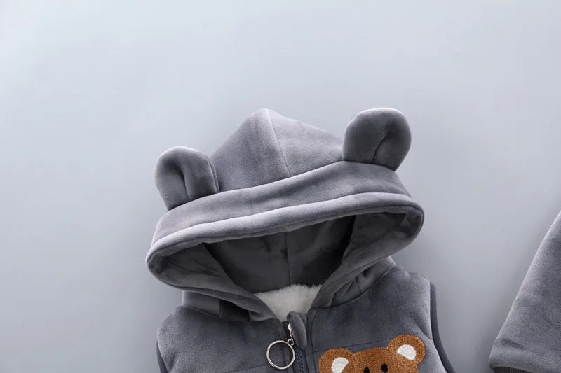 3PCS Baby Winter Clothing Set | Sweater Coat, Hooded Vest & Pants Outfit for Boys & Girls
