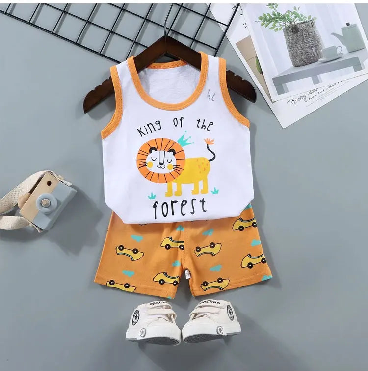 2-Piece Summer Kids' Outfit – Cotton Sleeveless Tank Top and Shorts Set for Boys (9M-8Years)