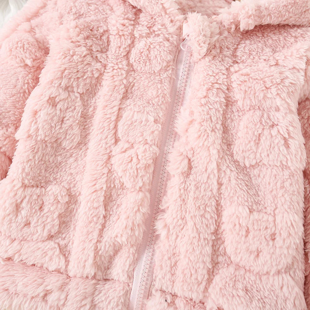 Princess Pink Fleece Jacket for Baby Girls with a Charming Love/Bear Pattern. (0-3 Years)