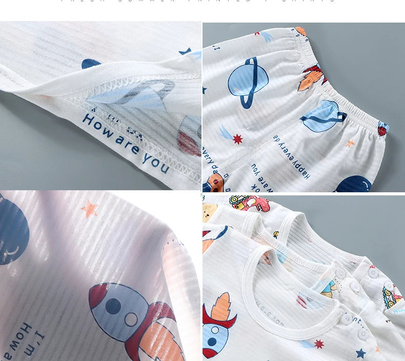 Summer Kid's Clothing Set – Short Sleeve T-Shirt and Shorts Home Sleepwear for Boys and Girls (9M-8Years).