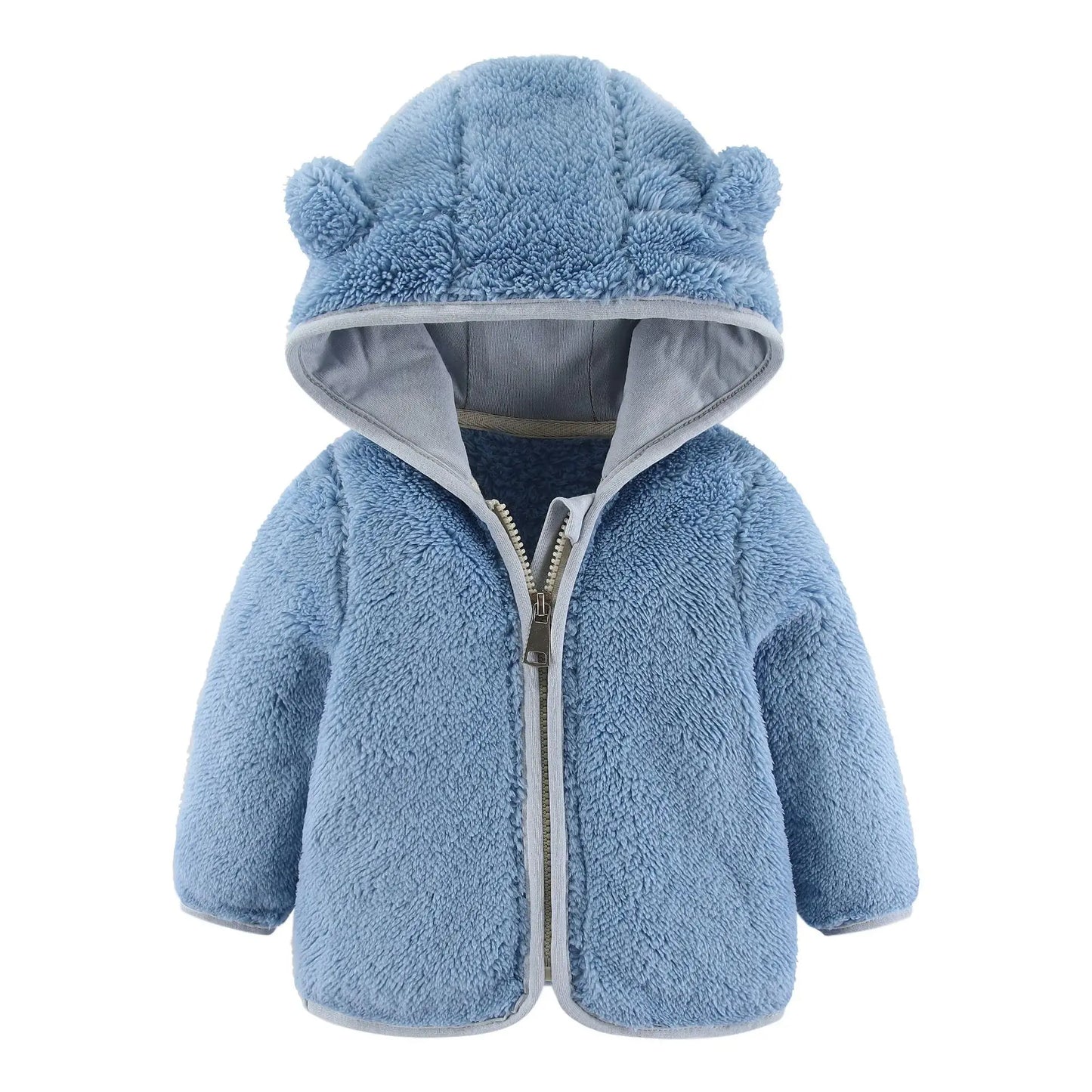Adorable Spring and Autumn Fleece Coat for Children aged 0-3 years. Featuring cute bear ears and long sleeves.