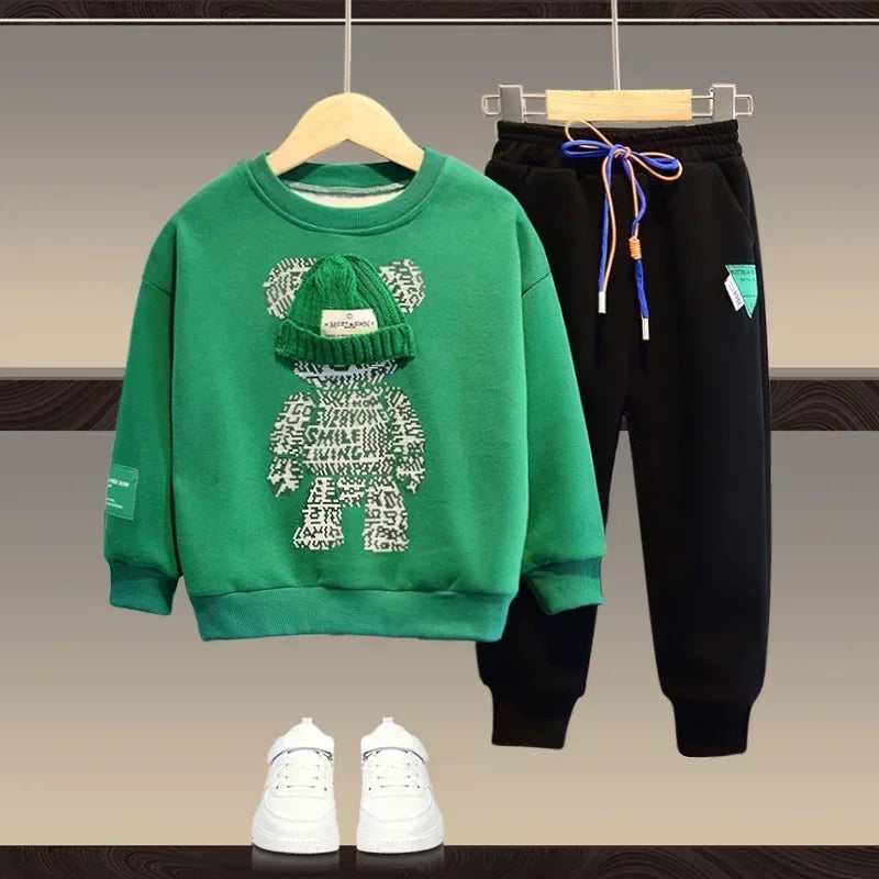 utumn Baby Tracksuit – Cartoon Bear Sweatshirt & Pants 2-Piece Cotton Outfit for Boys & Girls (2Years-14Years)