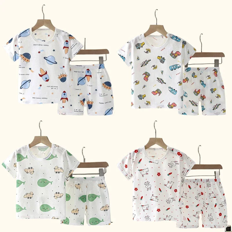 Summer Kid's Clothing Set – Short Sleeve T-Shirt and Shorts Home Sleepwear for Boys and Girls (9M-8Years).