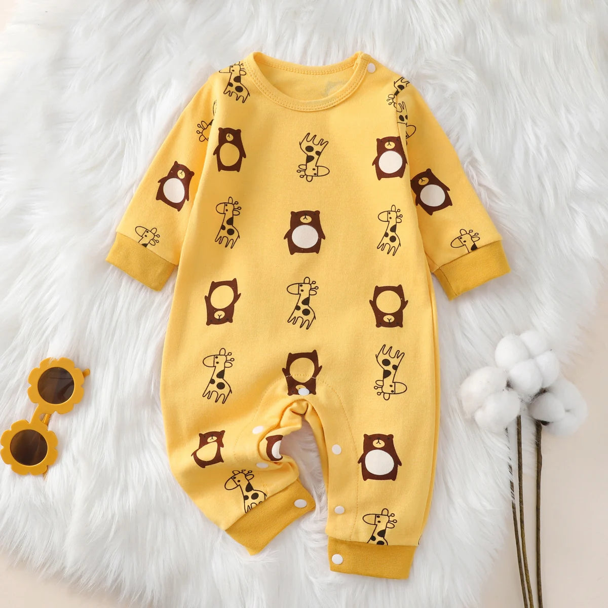 100% Cotton Baby Jumpsuit – Adorable Animal Print Newborn Crawling Suit (0-18 Months)