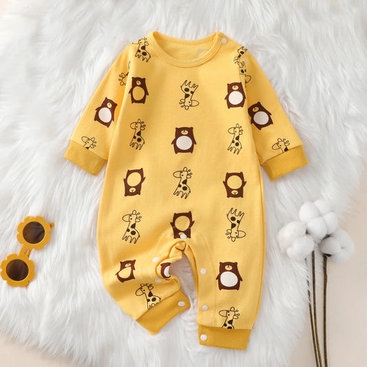 100% Cotton Baby Jumpsuit – Adorable Animal Print Newborn Crawling Suit (0-18 Months)