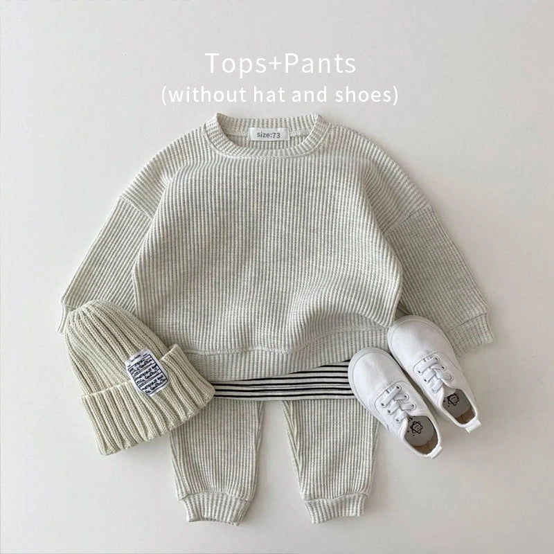 Baby Clothing Set | Waffle Cotton Tracksuit for Boys 2-Piece Pullover Top & Pants (9M-3Years)