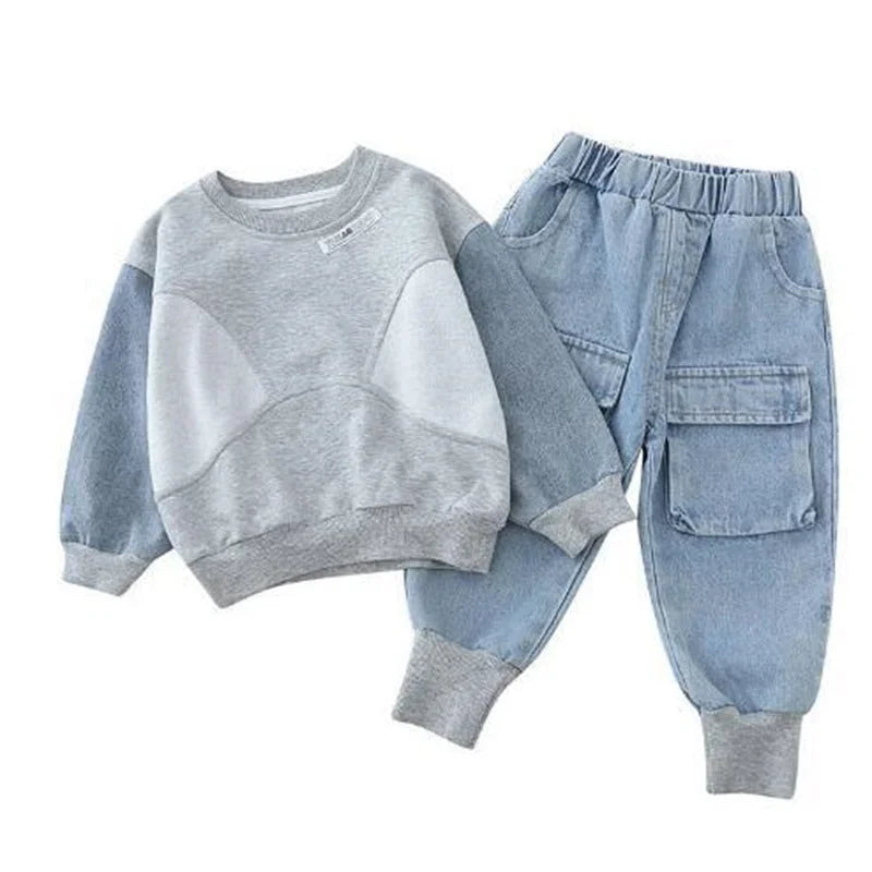 Baby Boy Light Blue Denim Sweatshirt & Sweatpants (9M-5Years)