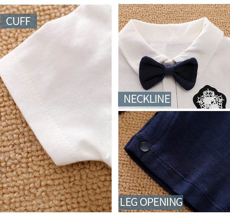 Newborn Baby Gentleman Party Outfit | Soft Cotton Short Sleeve Bodysuit for Boys (0-18 Months)