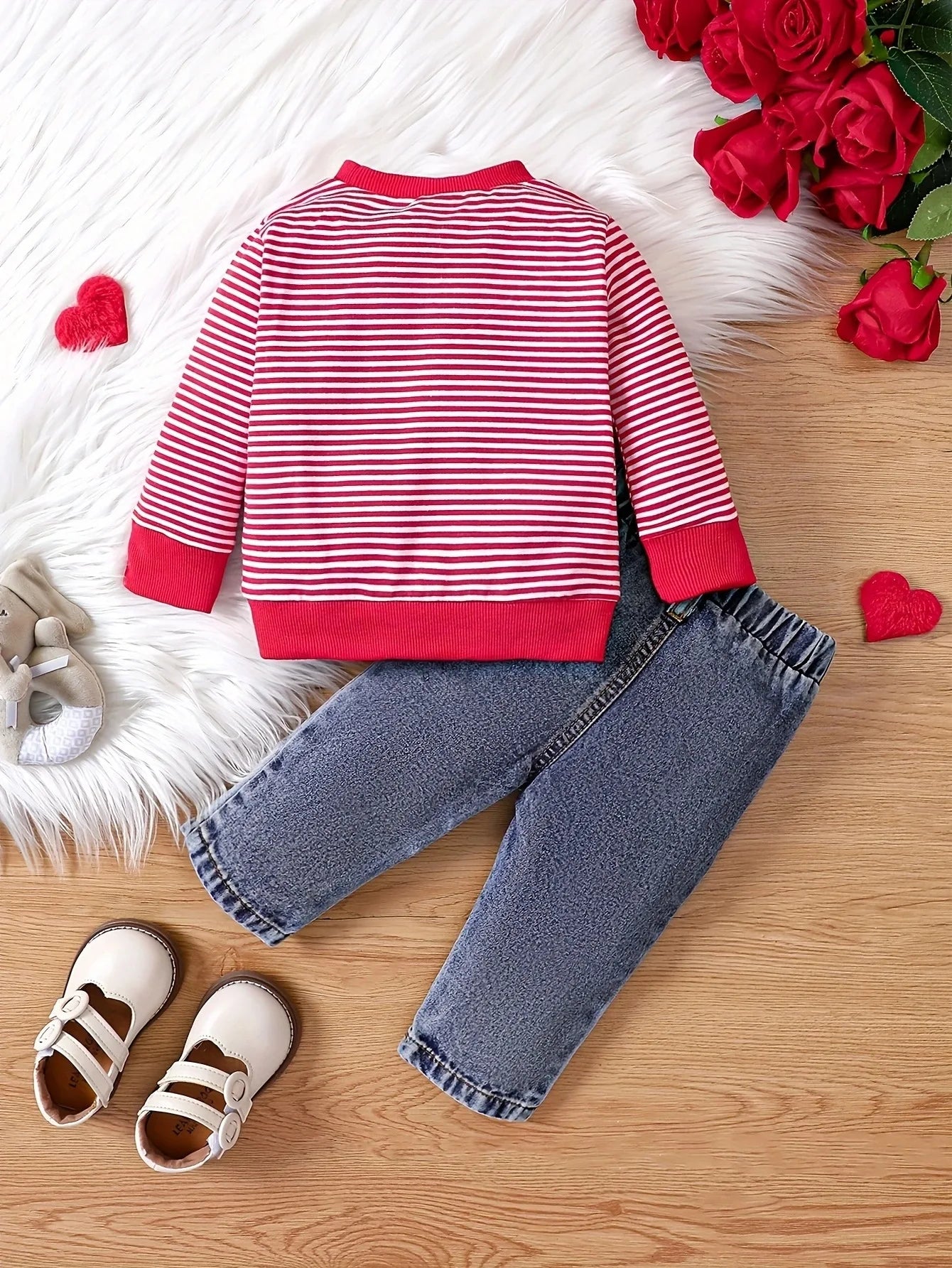 Baby & Toddler Outfit | Elephant Stripe Top & Cute Print Jeans Set for (0-2 Years)