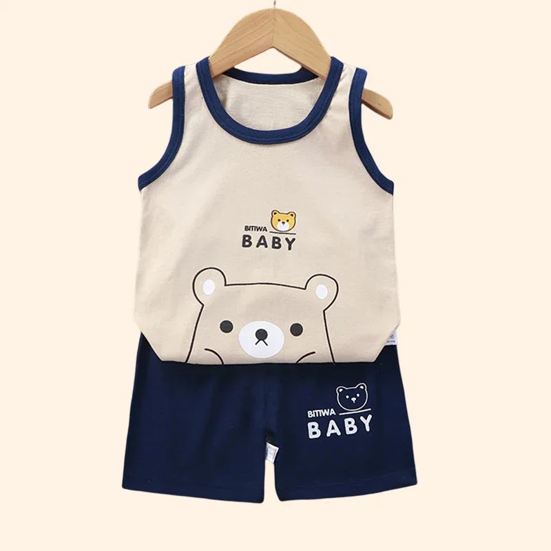 Kids' Summer Cotton Clothing Set - Boys' & Girls' Sleeveless Vest, T-Shirt, and Shorts Outfit (9M-7Years).