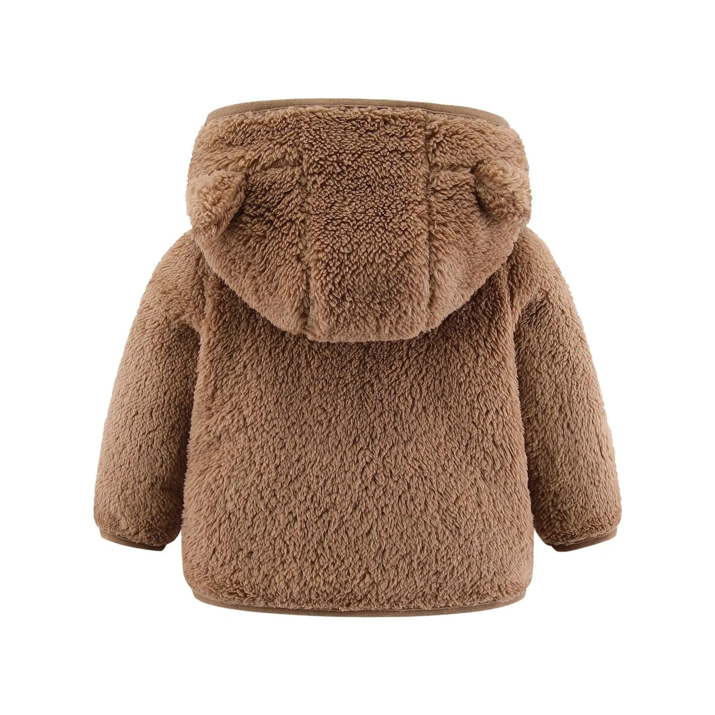 Adorable Spring and Autumn Fleece Coat for Children aged 0-3 years. Featuring cute bear ears and long sleeves.
