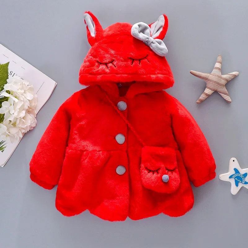 Winter Baby Girl Coat: Adorable Bow Design with Crossbody Bag Style (9M-3Years).