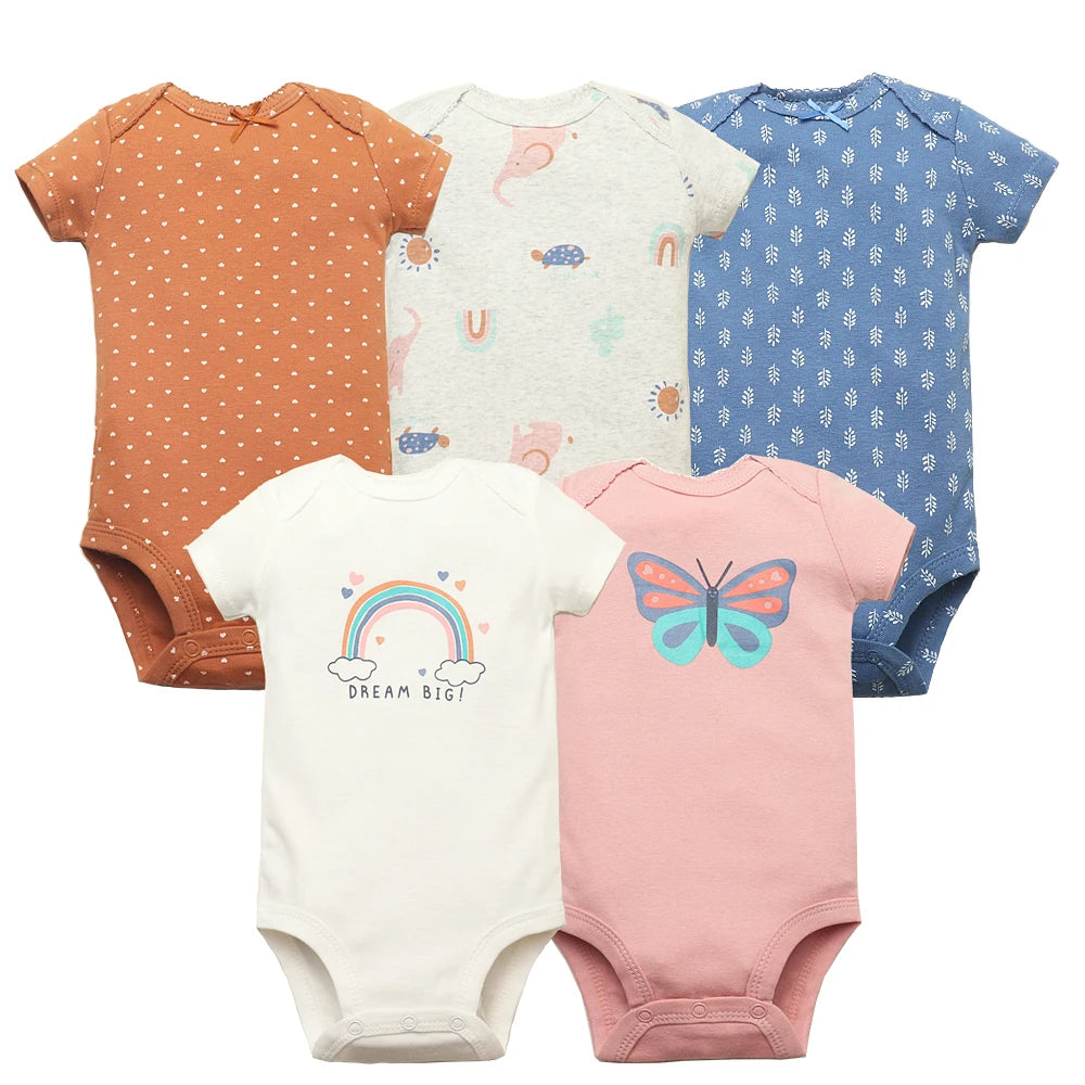 5PCS Baby Bodysuits Set – 100% Cotton Short Sleeve Newborn Clothes for Boys and Girls, Soft and Comfy Infant Outfit, Perfect Baby Shower Gift (6M-2Years)