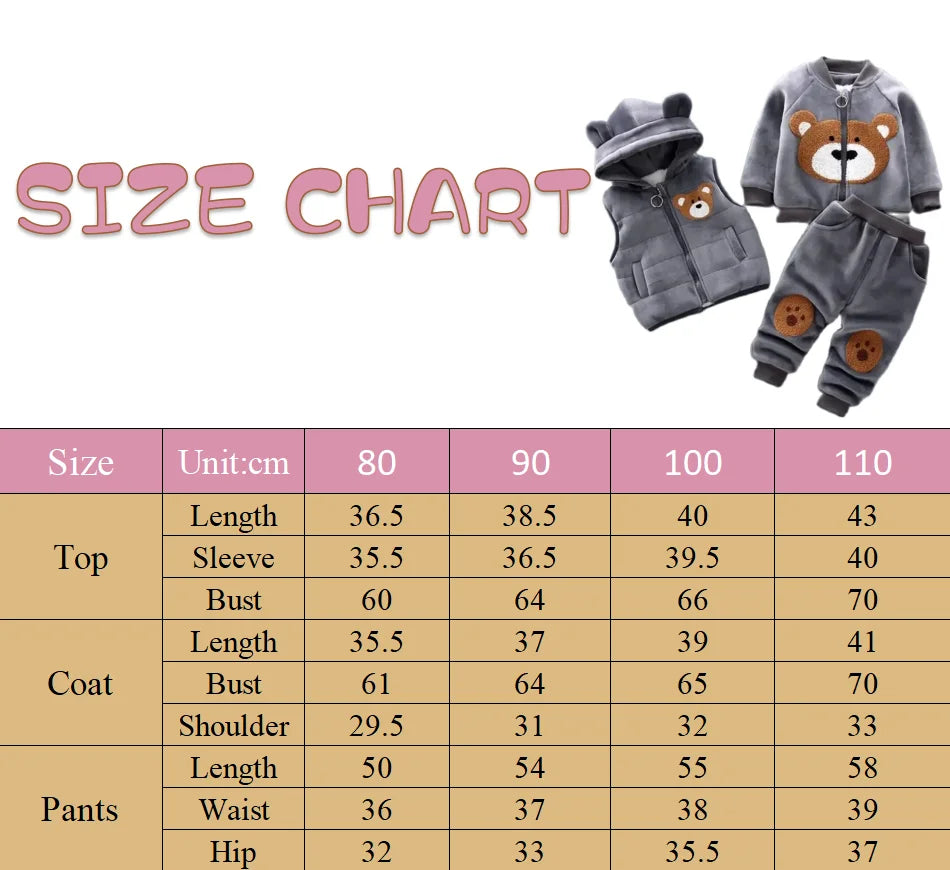 3PCS Baby Winter Clothing Set | Sweater Coat, Hooded Vest & Pants Outfit for Boys & Girls