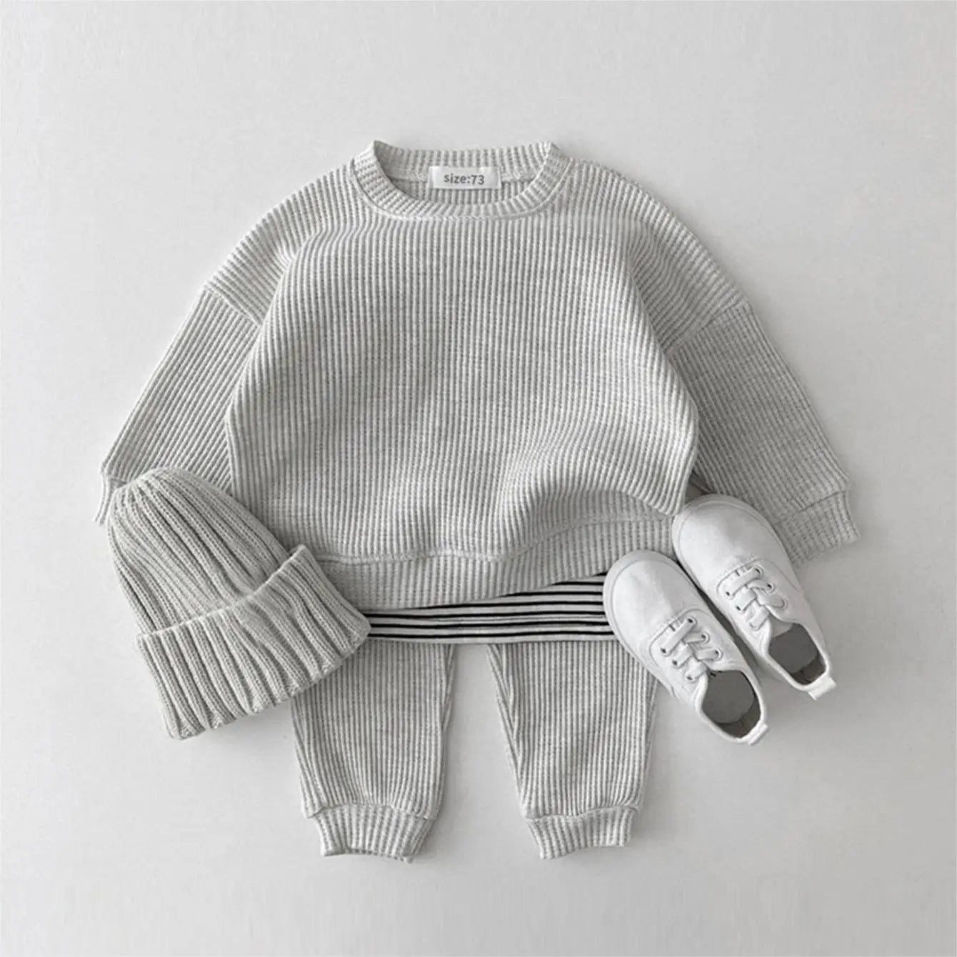 Baby Clothing Set | Waffle Cotton Tracksuit for Boys 2-Piece Pullover Top & Pants (9M-3Years)