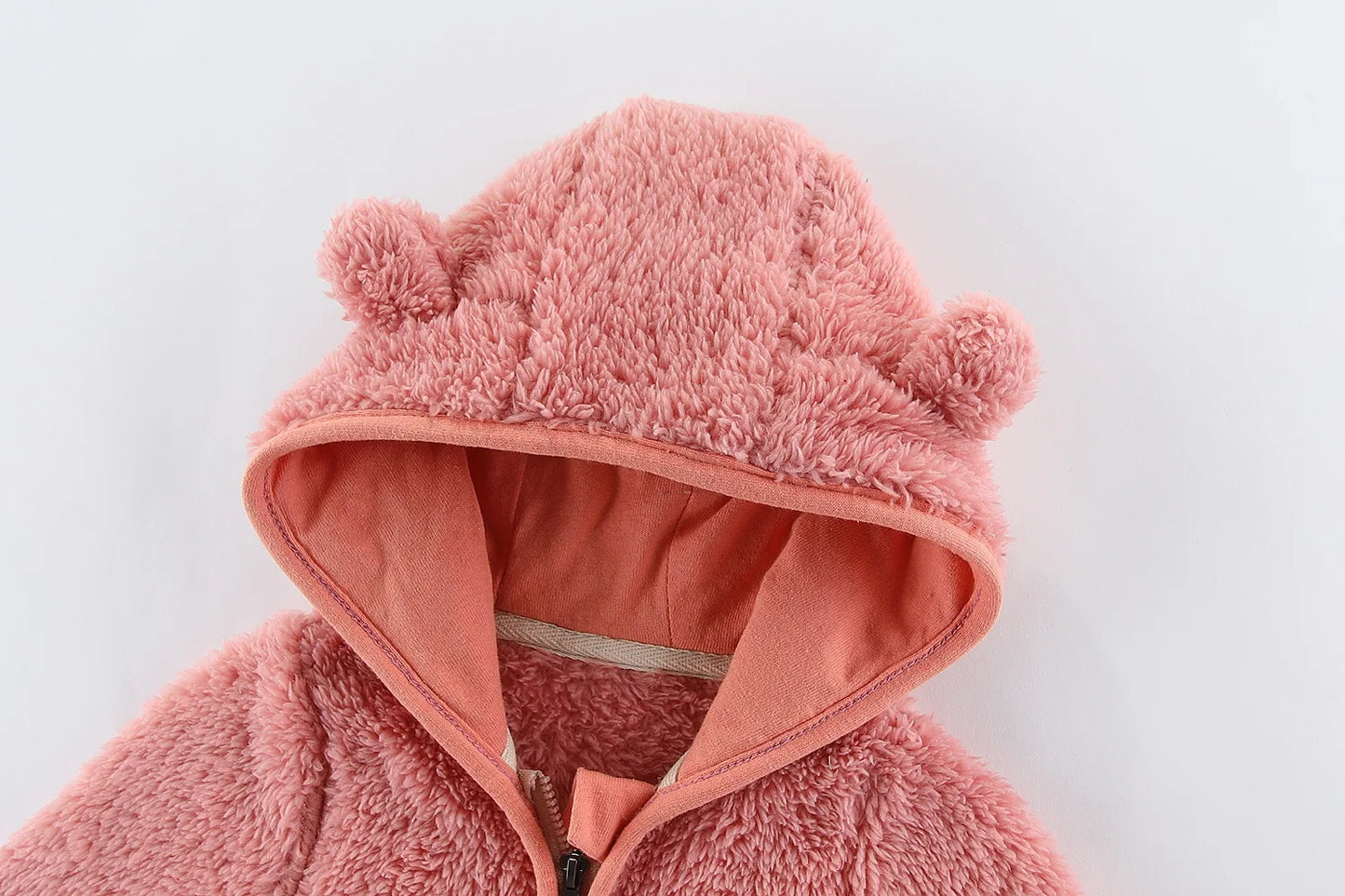 Adorable Spring and Autumn Fleece Coat for Children aged 0-3 years. Featuring cute bear ears and long sleeves.