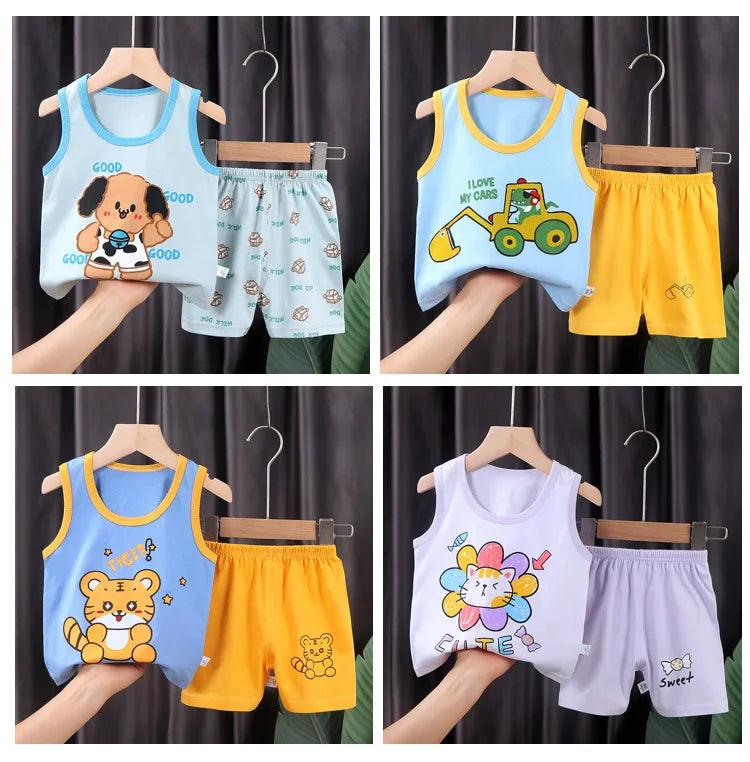 2-Piece Summer Kids' Outfit – Cotton Sleeveless Tank Top and Shorts Set for Boys (9M-8Years)
