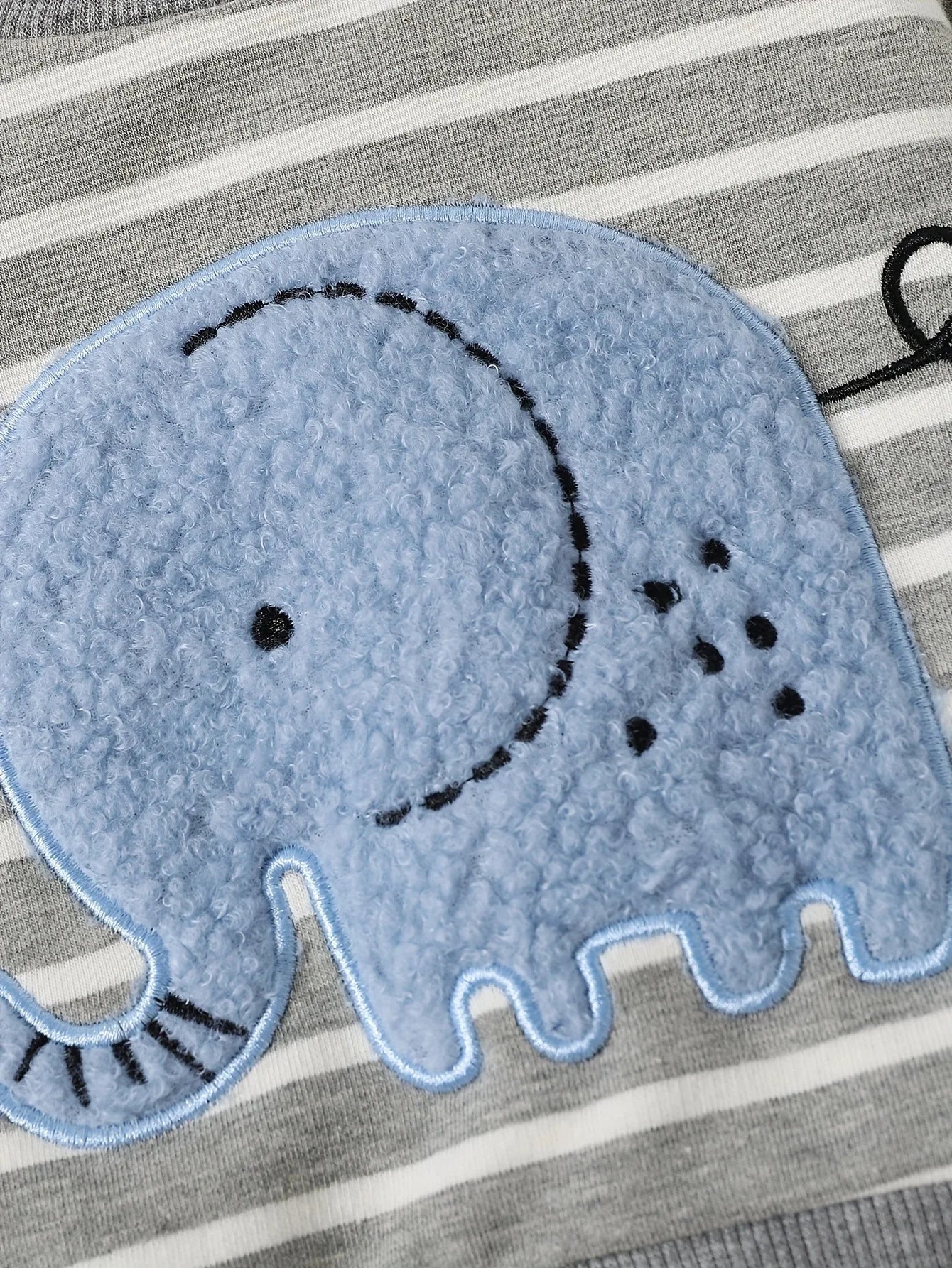 Baby & Toddler Outfit | Elephant Stripe Top & Cute Print Jeans Set for (0-2 Years)