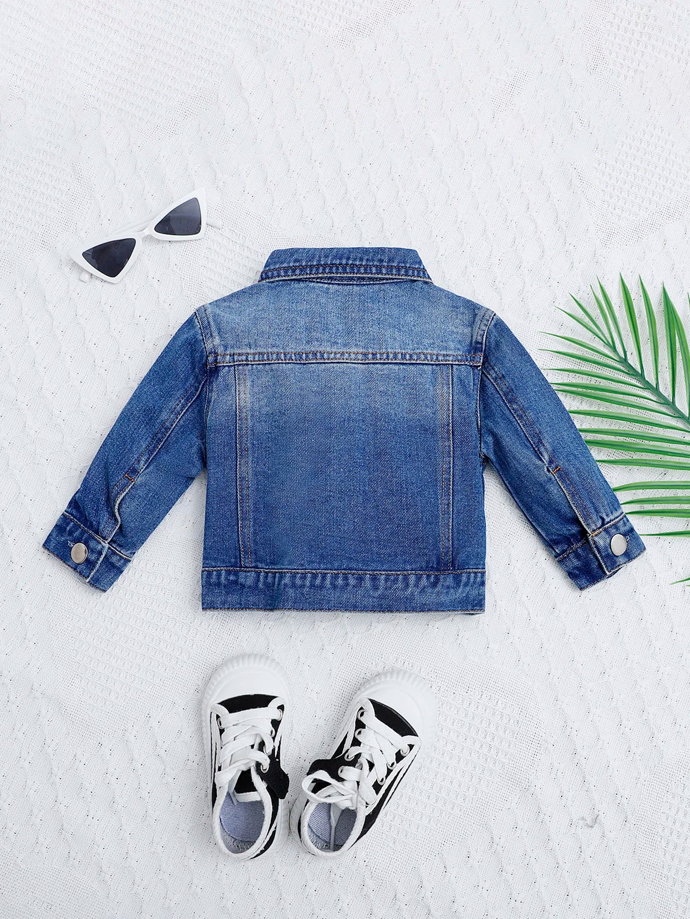 Girls' Denim Jacket | Lapel Design with Front Pockets & Cute Bobblehead Buttons (6M-3Years)