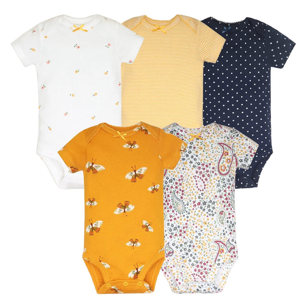 5PCS Baby Bodysuits Set – 100% Cotton Short Sleeve Newborn Clothes for Boys and Girls, Soft and Comfy Infant Outfit, Perfect Baby Shower Gift (6M-2Years)