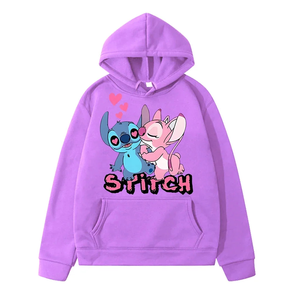 Disney Stitch Print Fleece Hoodie –Casual Pullover Sweatshirt for Boys & Girls
