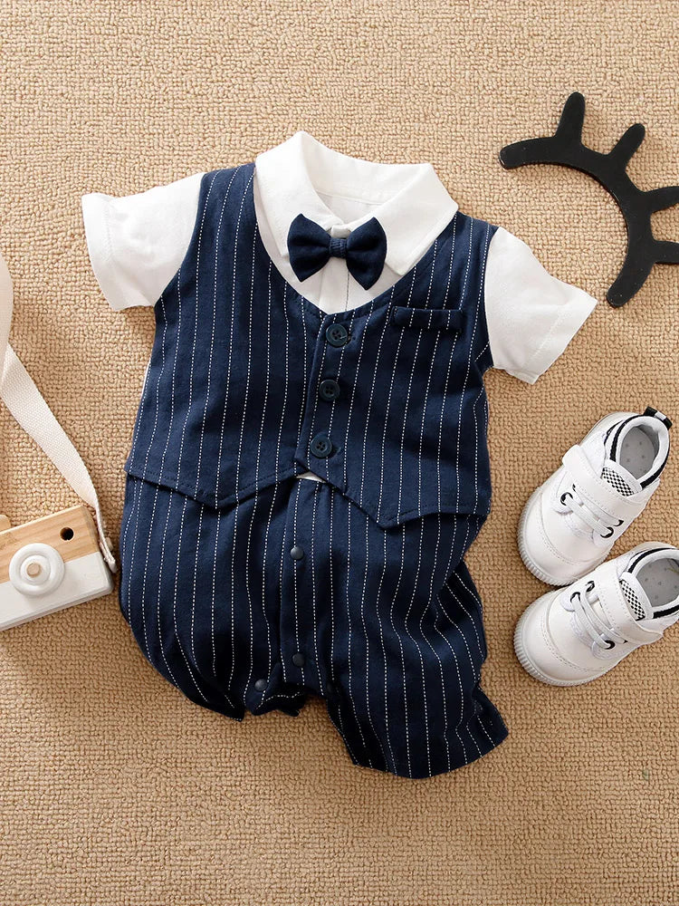 Newborn Baby Gentleman Party Outfit | Soft Cotton Short Sleeve Bodysuit for Boys (0-18 Months)
