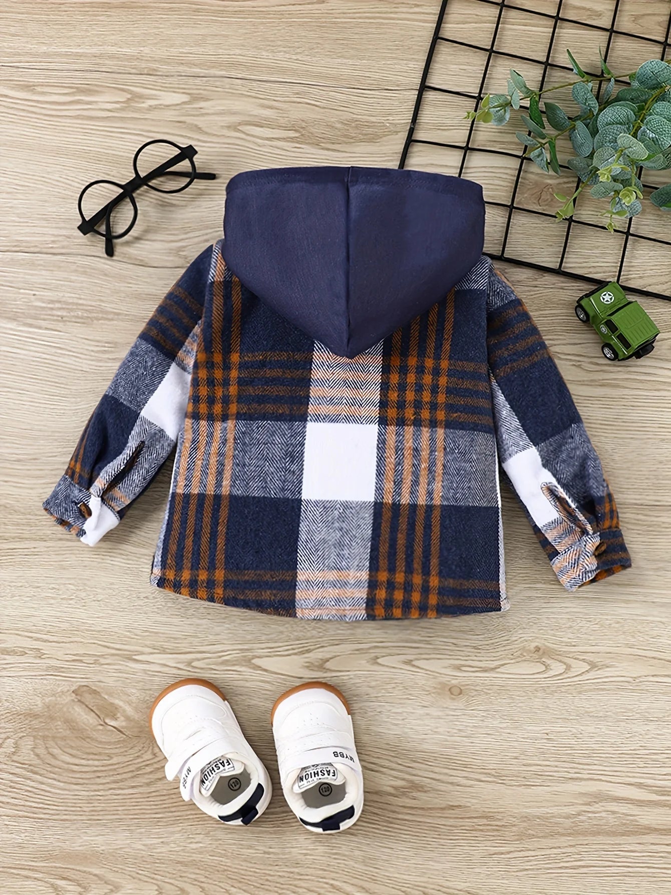 Autumn and Winter Plaid Jacket for Baby Boys: English-Style Hooded Coat with Pockets(6M-3 Years)