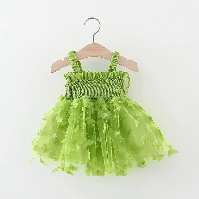 Girls' Summer Princess Dress with Colorful Mesh Butterfly Wings and Drawstring Waist - Perfect for Parties(6M-3Years) .