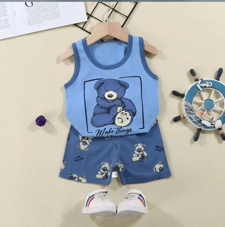 2-Piece Summer Kids' Outfit – Cotton Sleeveless Tank Top and Shorts Set for Boys (9M-8Years)