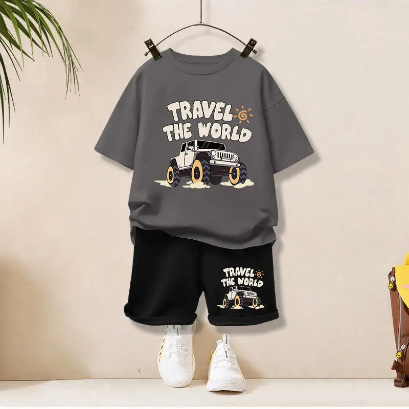 Summer Clothing Set | Letter Printed T-Shirt & Shorts 2-Piece Outfit for Boys (1-12Years)