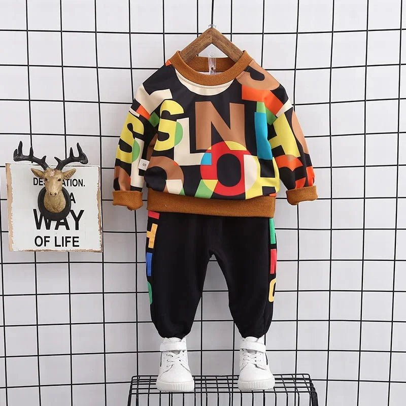 Boys' Cotton Sportswear Outfit Letter Print Sweatshirt & Pants (3-6Years)