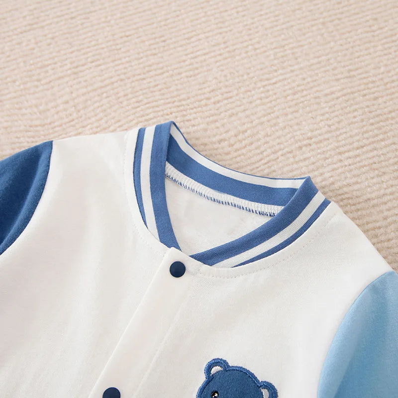 Newborn Cotton Baby Jumpsuit Baseball Suit Teddy Bear Embroidered Long Sleeved