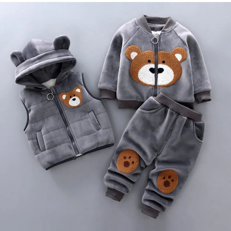 3PCS Baby Winter Clothing Set | Sweater Coat, Hooded Vest & Pants Outfit for Boys & Girls